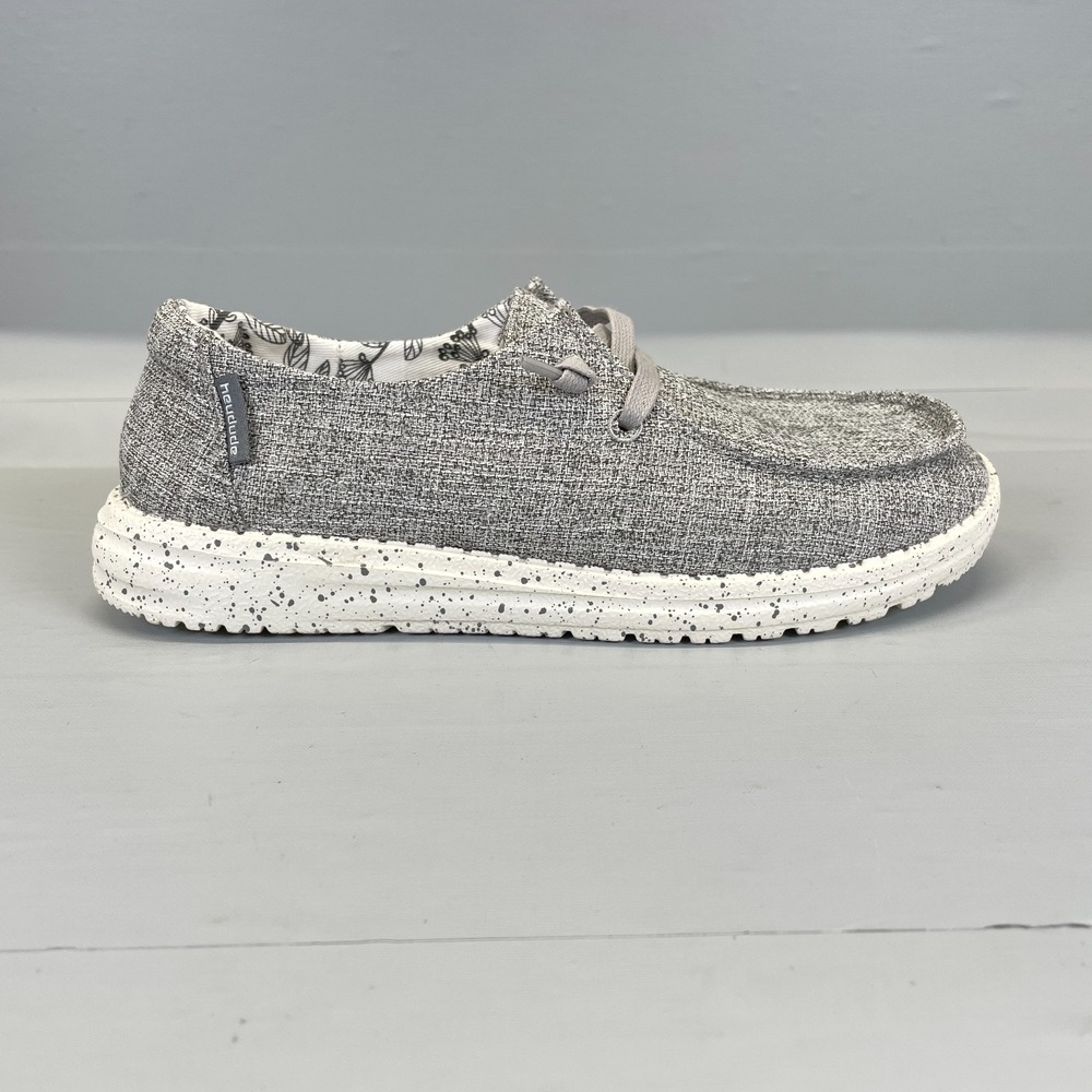 Hey Dude Wendy Linen Shoes Womens Size 6 Iron Gray Stretch Slip On Sneakers